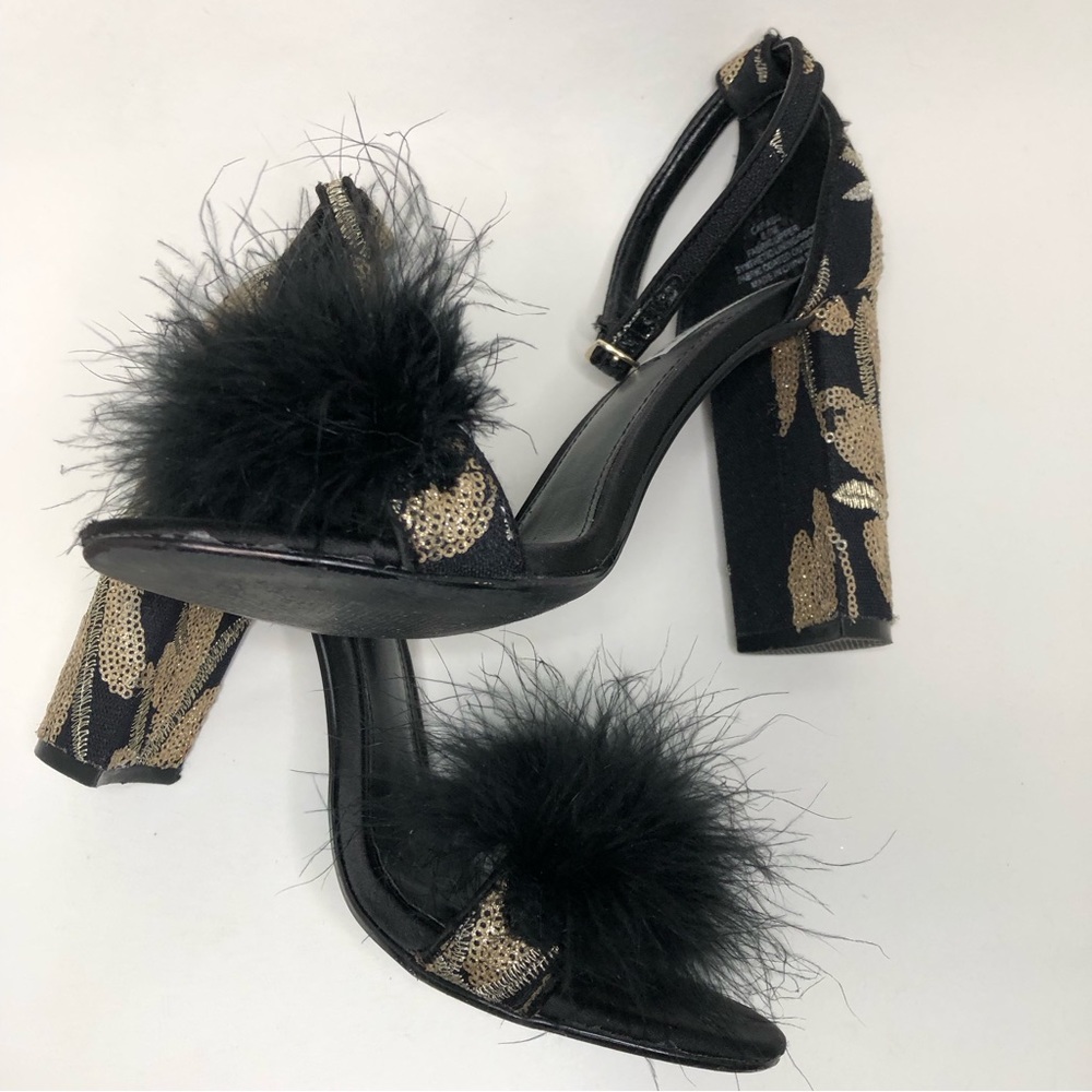Steve Madden Shoes | Steve Madden Fluff Heels | Color: Black/Gold | 9.5W